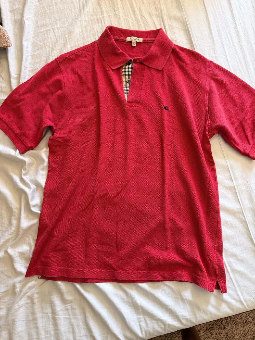 Burberry London Men's Red Short Sleeve Polo Shirt with Nova Check Placket